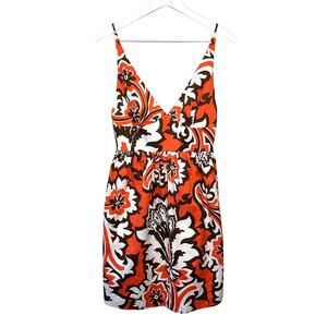 Vintage Milly Orange and Brown Pattern Dress Low Back V Neck Sleeveless 8